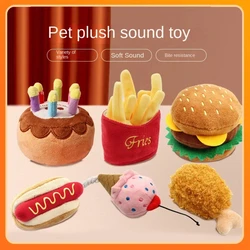 Plush Dog Toys Squeaky Dogs Accessories Pet Perros Toy Soft Squeeze Sound Teeth Chew Bite Resistant Ice Cream Fries Humburger