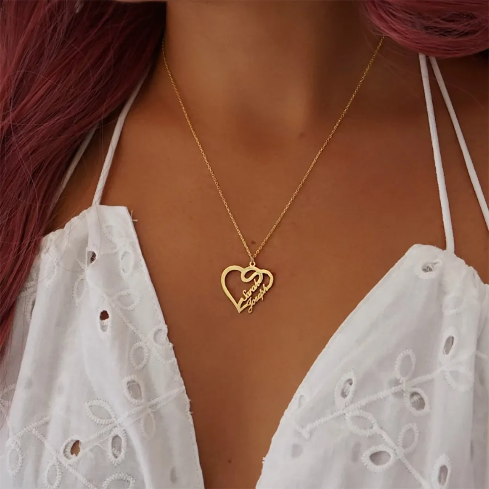 Custom Heart Name Necklaces For Women Gold Plated Stainless Steel Engrave Heart Name Necklace Christmas Birthday Jewelry Gift