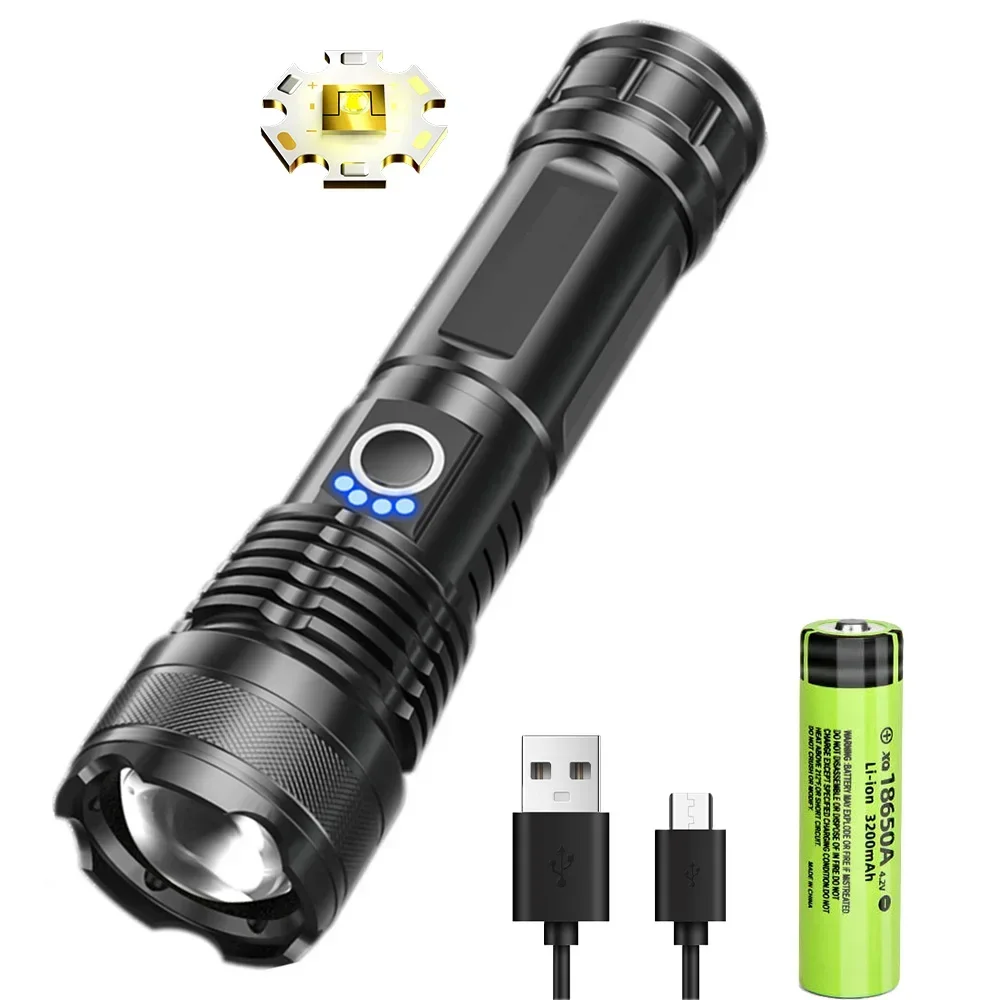 90000lm High Power Xhp50 Led Zaklamp Oplaadbare Zaklamp Zoom Usb Hand Lantaarn Camping Buiten Waterdicht Noodgeval