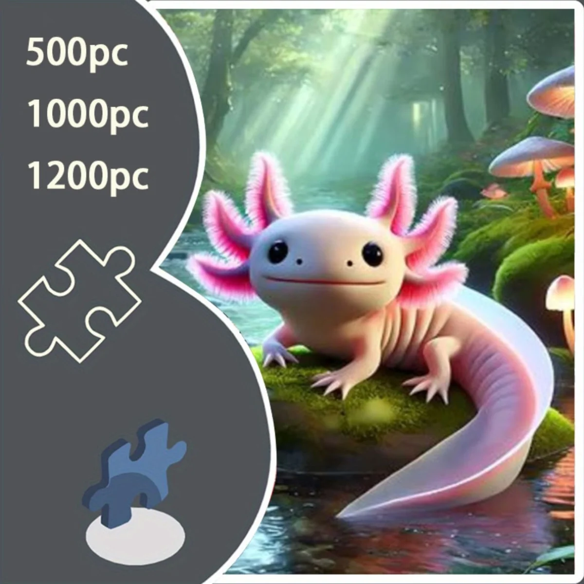 500/1000/1200pcs Jigsaw Puzzle - Thick & Durable Seamless Cardboard, Vibrant Axolotl Design, Intermediate Skill Level, Portabl