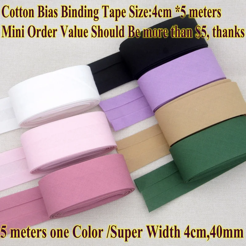 Cotton Bias Binding Tape 40mm x 5meters Size Super wide Fold Tape DIY handmade sewing material cloth tape ribbon