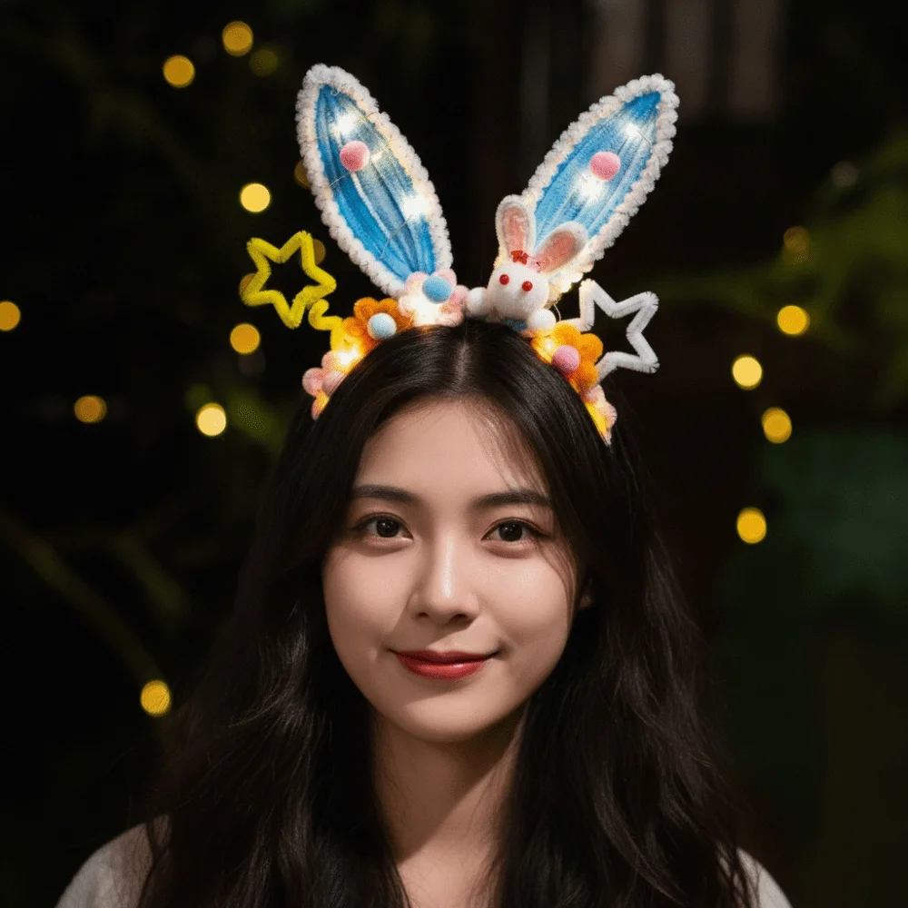 

Handmade Bunny Headband Luminous Twisted Stick Rabbit Hair Hoop Ancient Style Eco-Friendly Glowing Headwear Cosplay Props