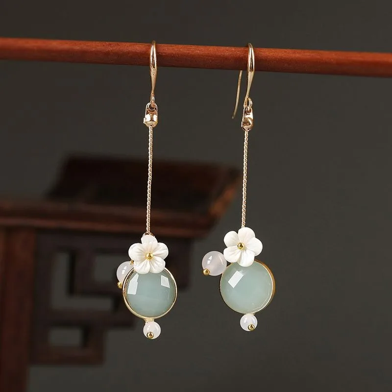 

Винтажные длинные висячие серьги в классическом китайском стиле с рамкой на лице, элегантные Ципао Ханфу, одинаковые ретро украшения для ушей для женщин