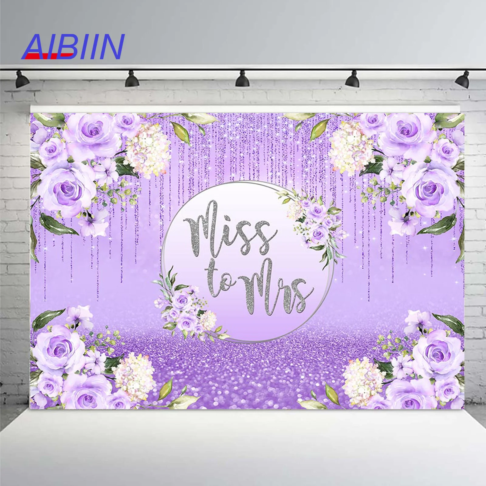 

Miss to Mrs Backdrop for Bridal Shower Party Decorations Purple Red Pink Floral Bride Wedding Engagement Photography Background