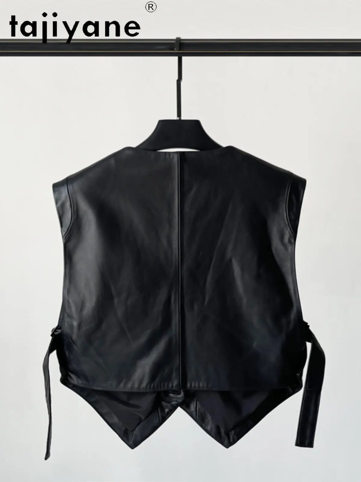 TAJIYANE Genuine Sheepskin Vest Women Short V-Neck Belted Waistcoat Autumn Sleeveless Real Leather Jacket Woman Clothing 2026 자켓