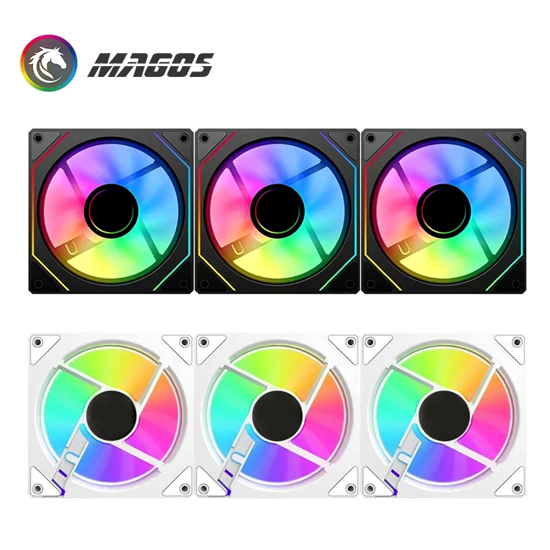 Uni Fan RGB Case Cooler,Black/White ,Infinite Mirror Cableless Triple Pack, Montage Building Block Type, Reverse/Forward Blade