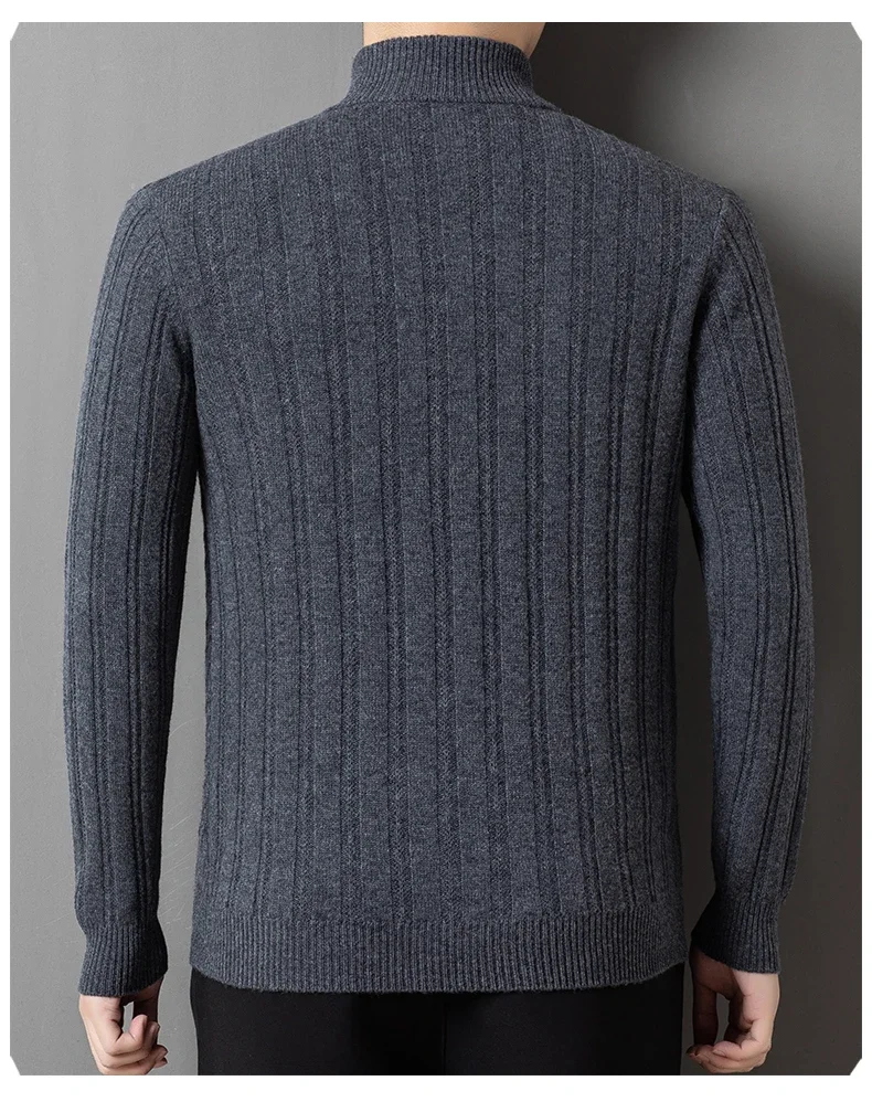 

Мужское пальто из настоящей 100% овечьей шерсти, высококачественный кашемировый шерстяной кардиган с воротником-стойкой, трикотаж с длинными рукавами, свитера на молнии из чистой шерсти