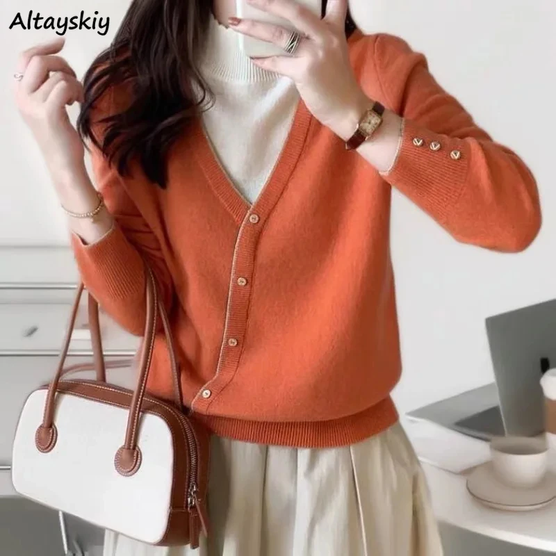 

Искусственный вязаный кардиган из двух предметов с высоким воротником, женский шикарный свободный кардиган для отдыха, мягкие топы с длинными рукавами, женские модные универсальные простые топы