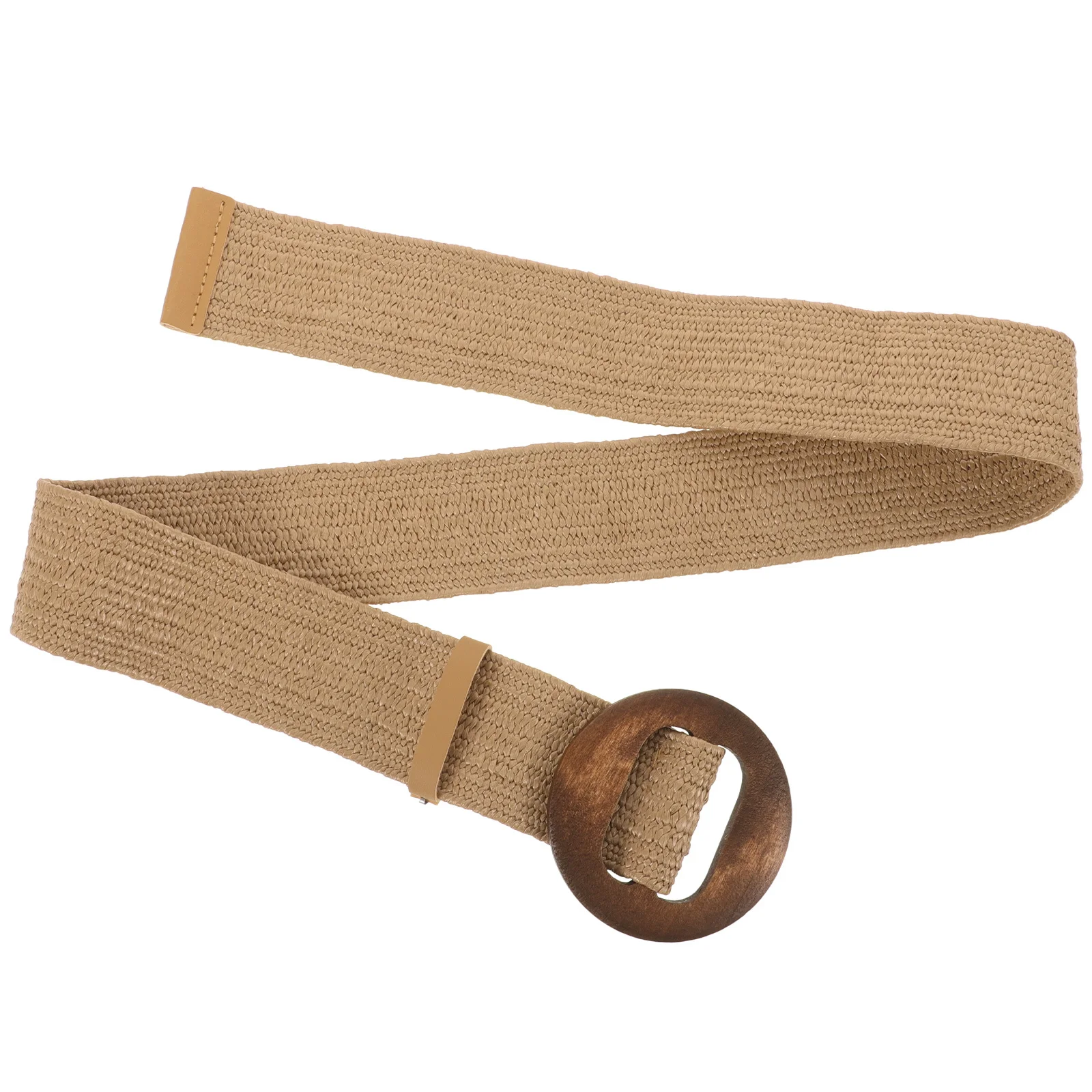Cinturón de cintura tejido marrón para mujer, pretina trenzada, vestidos informales, faja de cintura ajustable, hebilla de madera, cinturón ancho bohemio