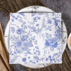 New Classic Blue Cyanotype Colored Paper Napkins Printed Napkins Chinese Style Virgin Wood Pulp Paper Paper Placemats 20pcs/pac