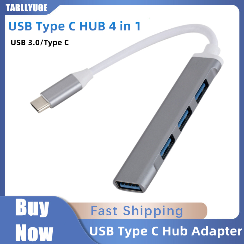  USB Type C Hub 4Port Adapter USB 3.0 Multi Splitter 4 in 1 Docking Station UltraSlim SuperSpeed Aluminum For Computer Laptop PC 