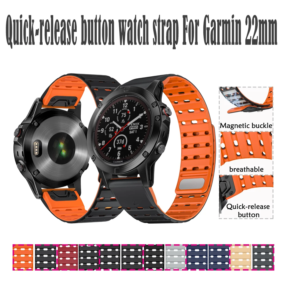 

Силиконовый ремешок 22 мм для Garmin Quatix 8/Tactix 8/Fenix 8 47 мм, быстросъемный ремешок с кнопкой для Garmin Quatix 8/Tactix 8 47 мм