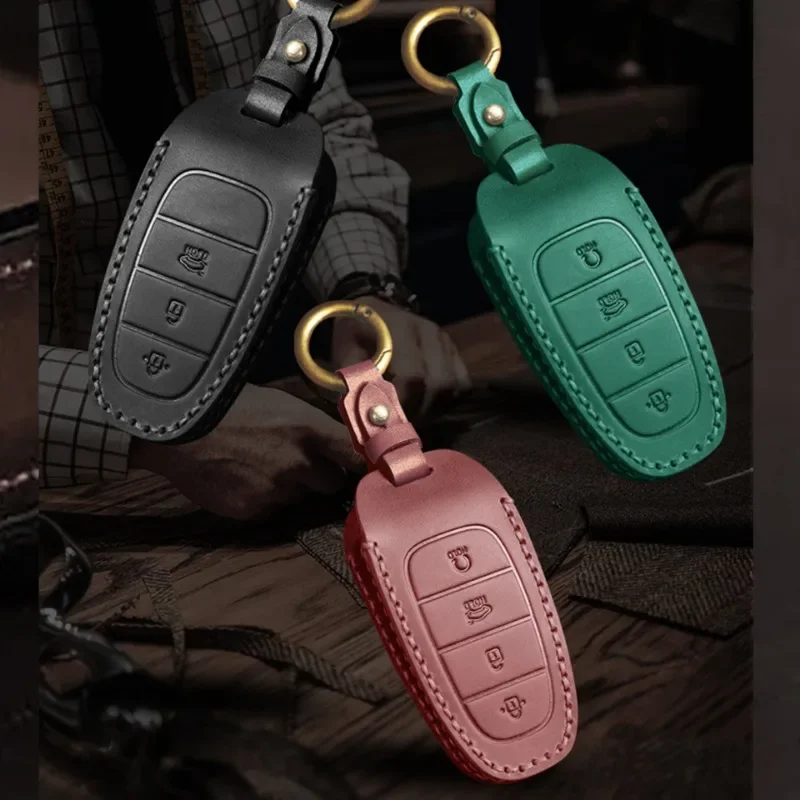 Leather Car Key Case Cover for Hyundai Tucson 2021 Solaris Sonata Hybrid NEXO NX4 Santafe Dn8 2020 Auto Accessories Holder