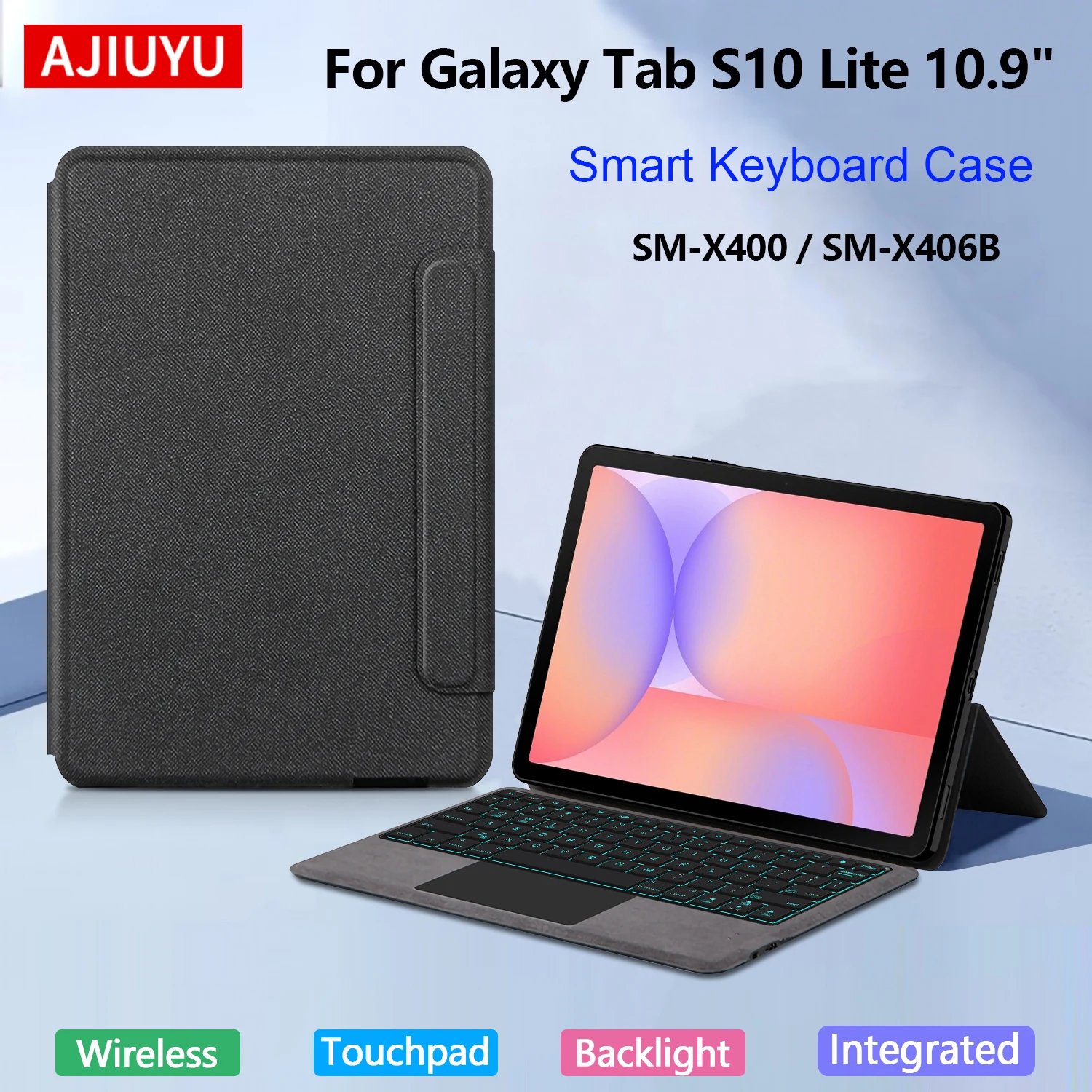 

Чехол с подсветкой клавиатуры AJIUYU для Samsung Galaxy Tab S10 Lite 10,9 дюймов 2025 SM-X400, чехол-держатель для клавиатуры планшета с трекпадом