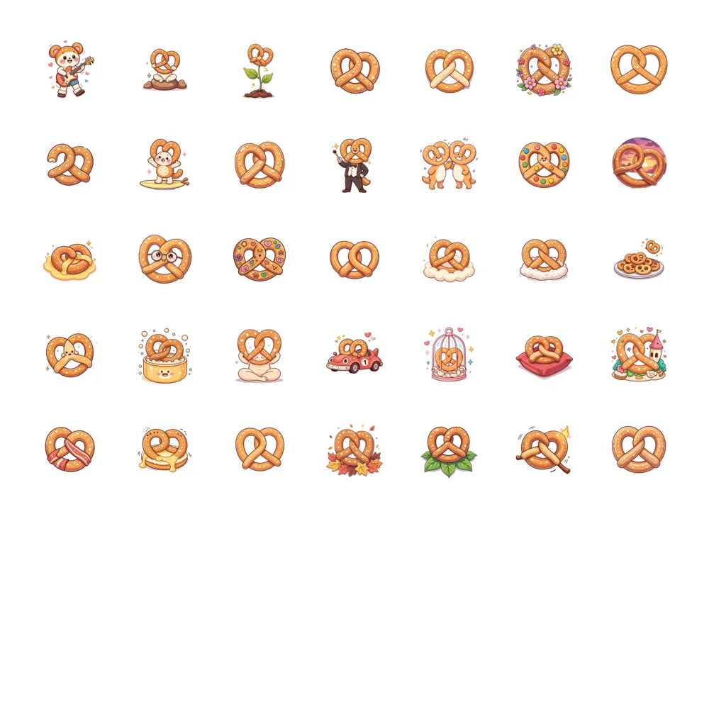 35pcs-100pcs Decals  Fun Cartoon Stickers Food Decals Pretzel Stickers for Car Sticker Phone Suitcase