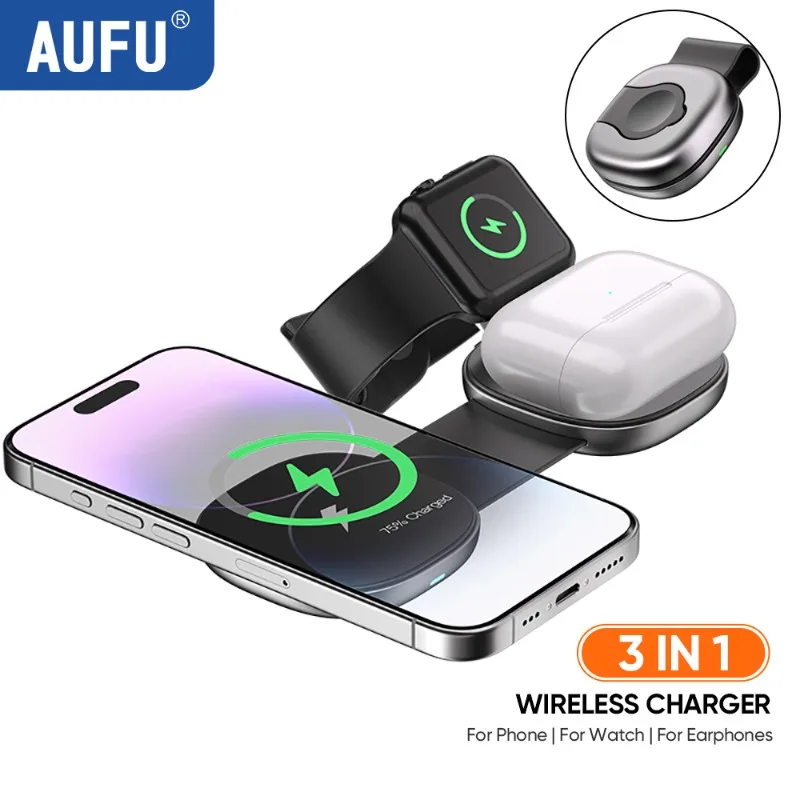 

AUFU Magnetic 3 in 1 Wireless Charger for Apple Watch Foldable Wireless Charging Station for iPhone 16/15/14 Pro Max/AirPods Pro