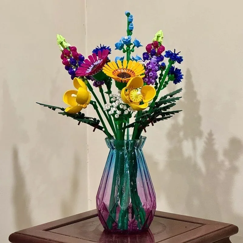 

Creative romantic wildflower bouquet flower building blocks home desk plant decoration assembly toy gift Valentine's Day Gift