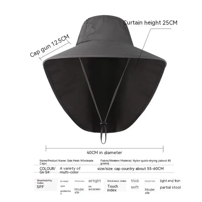 Outdoor UPF50+ Sun Hat Wide Brim Mesh Fishing Hat with Neck Flap