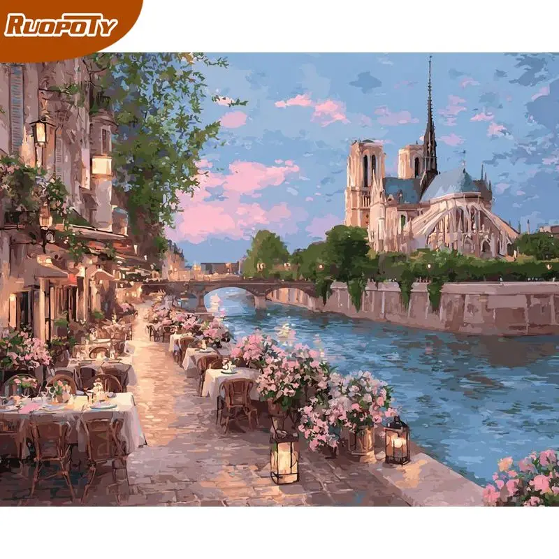 

PhotoCustom Painting By Numbers City Landscape Kit Acrylic Diy Paint By Numbers For Home Decor Wall Paint Artwork Gift