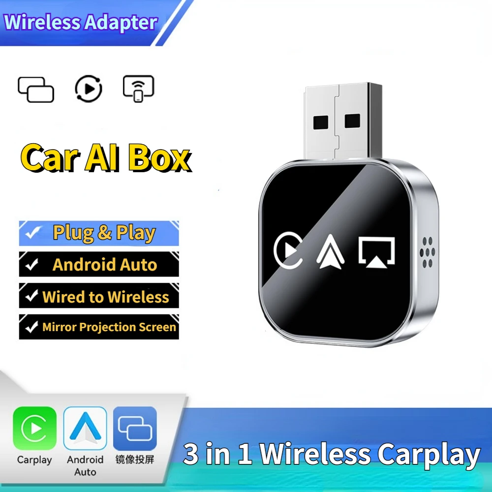 2025 ترقية 3 في 1 محول وصلة مرآة Carplay اللاسلكي سلكي فوري إلى توصيل تحويل لاسلكي وتشغيل لـ Carplay السلكي