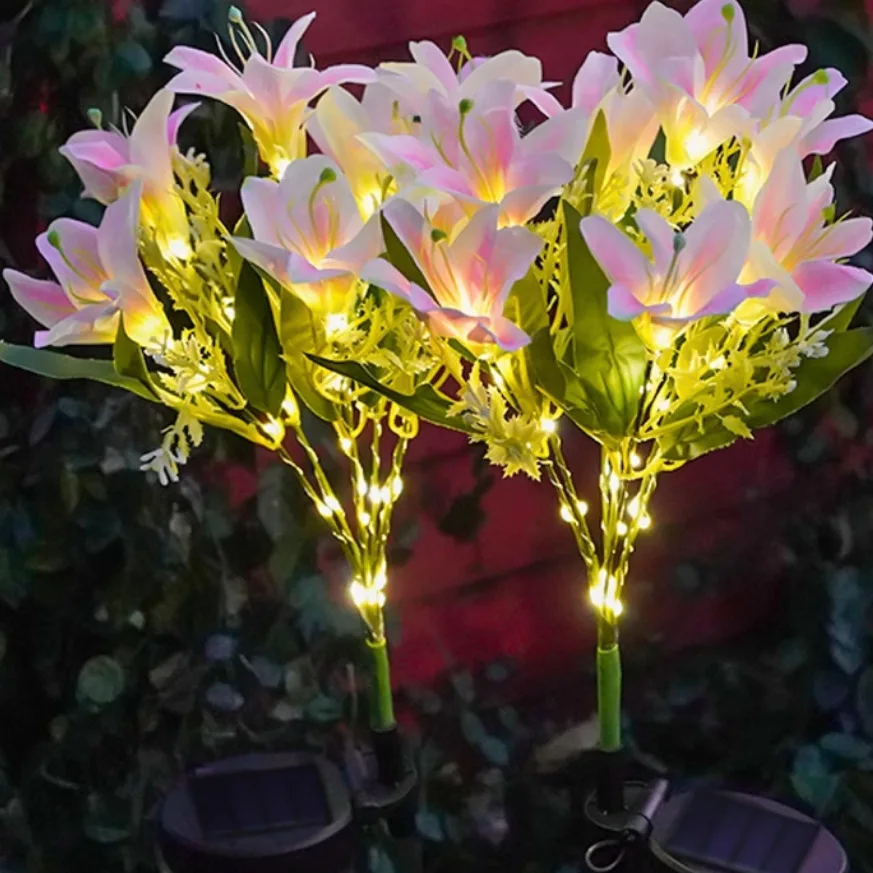 

Солнечные декоративные LED-светильники в форме лилий, водонепроницаемые уличные ландшафтные светильники для патио, газона, двора, дорожек