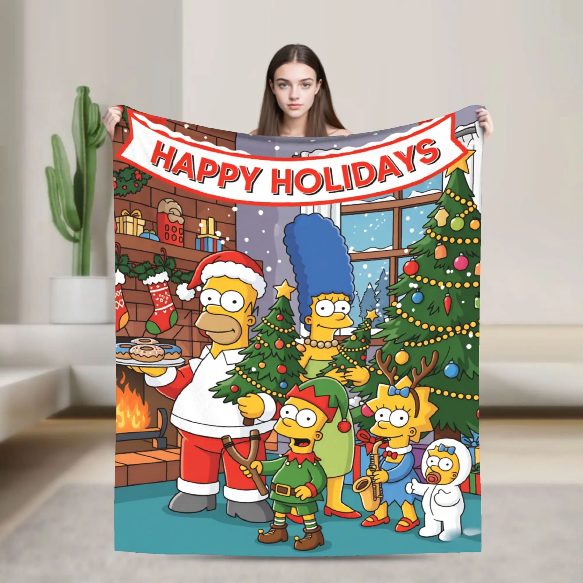 Couverture douce et chaude décorative de noël, couverture amusante pour la famille, couvre-lit en flanelle s-simpsons pour salon, canapé-lit
