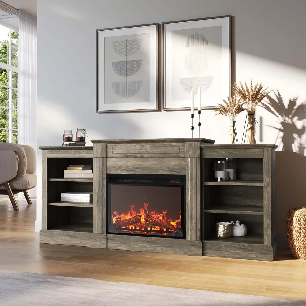 Modern 66" Electric Fireplace Heater Mantel TV Stand & Media Entertainment Center for TVs up to 66" with Energy-Efficient Heater