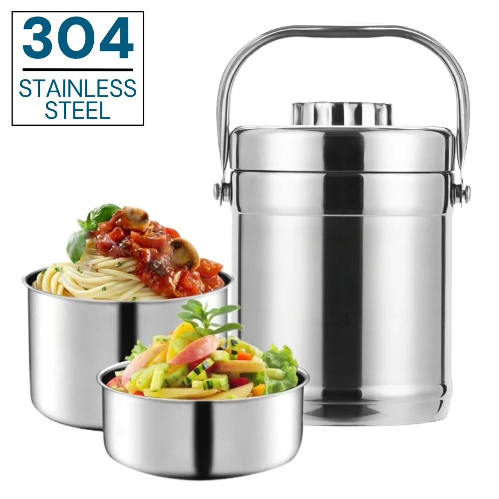 

Stainless Thermos Jar Vacuum-Insulated Thermal Bento Lunch Box Food Jar with 2 Storage Container Inserts for Work Office Travel