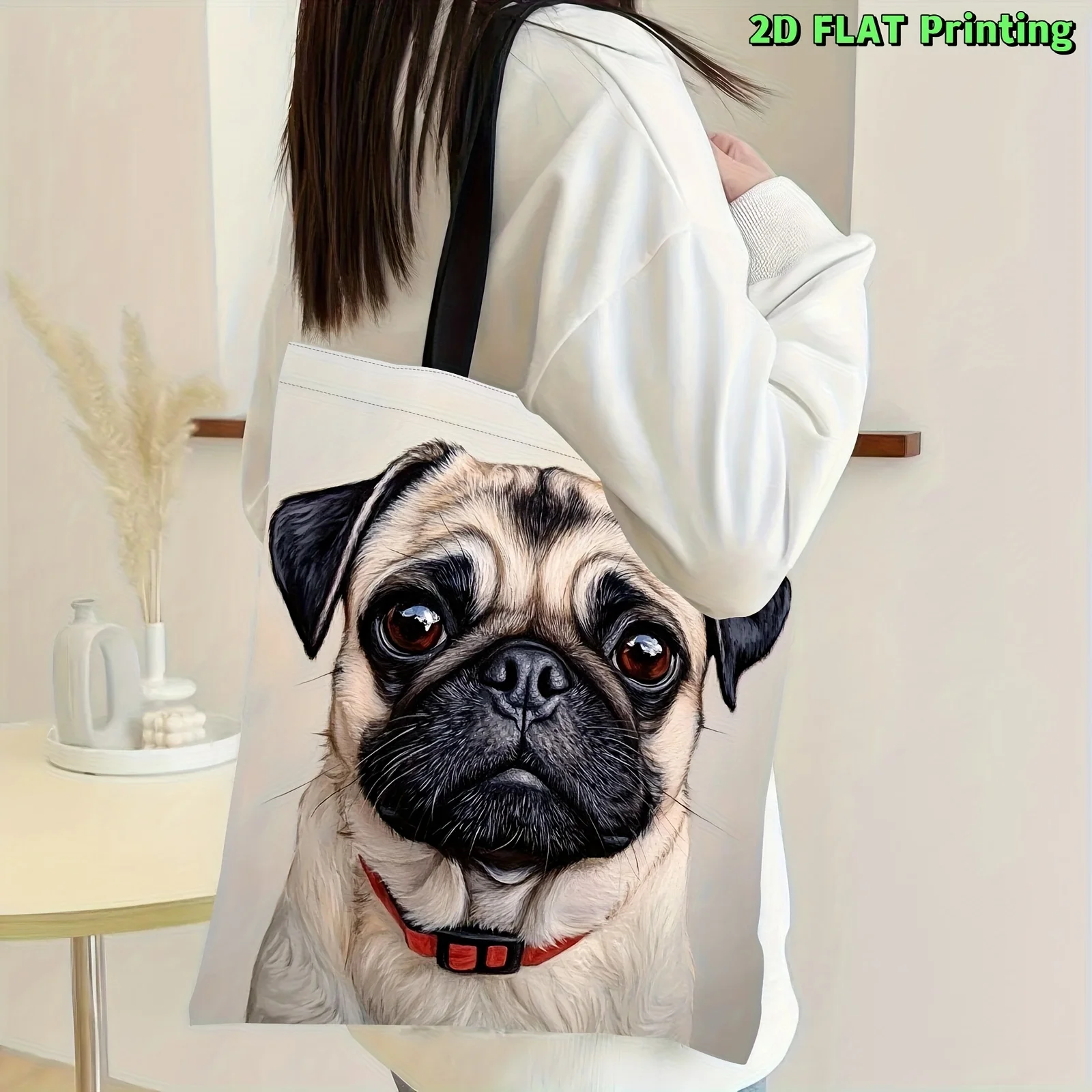 1pc Large Capacity Cartoon Puppy Print Tote Bag - Lightweight, Versatile Shoulder Bag with 2D Flat Design