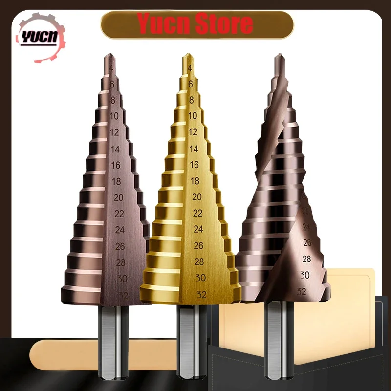 3-12 4-12 4-20MM HSS Straight Groove Spiral Pagoda Step Drill Hexagonal Triangle Handle Reamer Drill Bit Set Titanium Coating