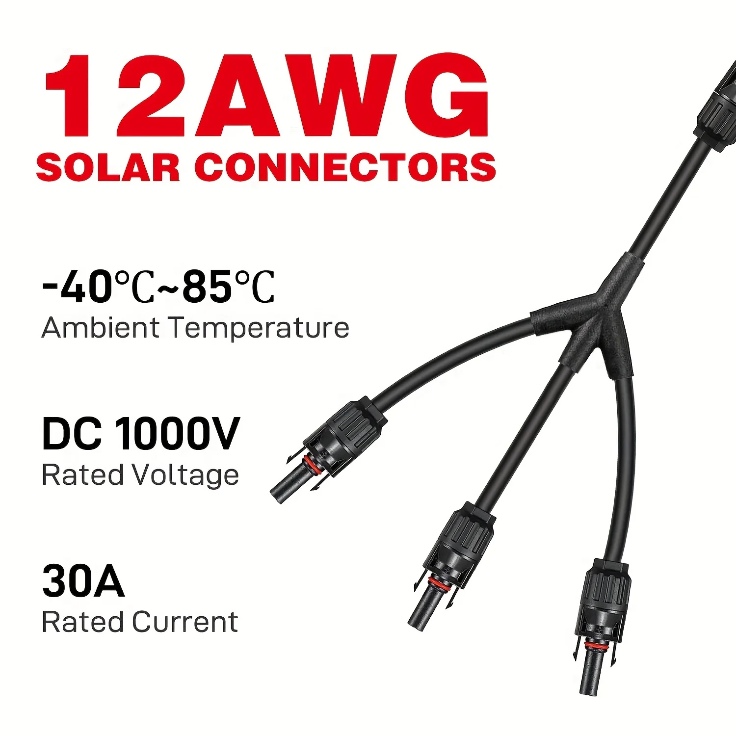 1 Pair, 12Awg Solar Panel Y Branch Parallel Cable, 1 to 3 Solar Parallel Connector, Parallel Connector Wire Plug Kit for Solar
