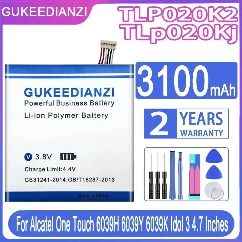 Batería de Alto Rendimiento TLP020K2 TLp020Kj para Teléfono Móvil Alcatel One Touch 6039H 6039Y 6039K Idol 3 de 4.7 Pulgadas y 3100mAh