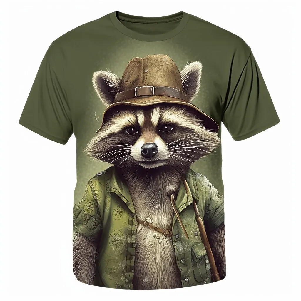 Funny T-Shirt For Men 3d Raccoon Print Tees Animal Pattern Short Sleeve Top Summer Streetwear Oversized Trendy Brand Men Clothes