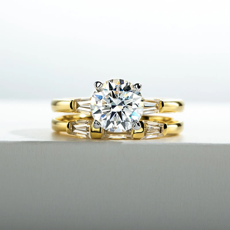 2 Carat All Moissanite Women 925 Sterling Silver Wedding Yellow Color Ring Sets Engagement  Jewelry