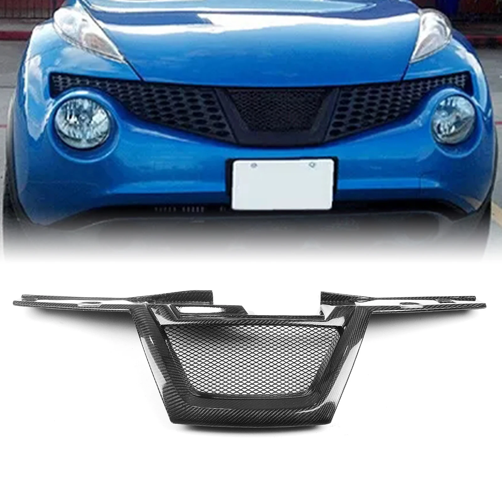 Front Grille Racing Grill For Nissan Juke 2011-2014 Real Carbon Fiber/Fiberglass Honeycomb Style Car Upper Bumper Hood Mesh Grid