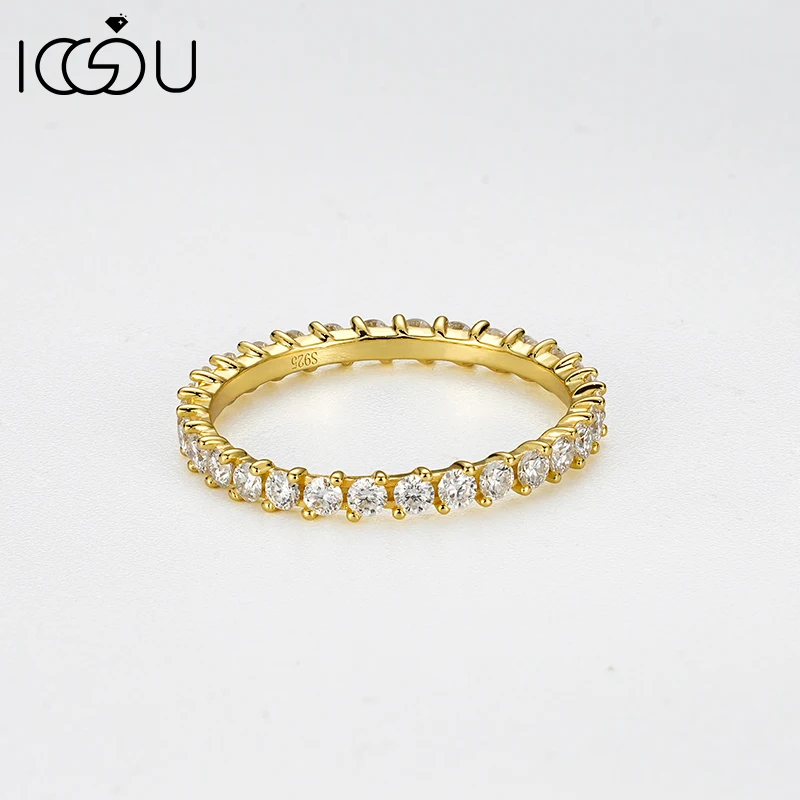 

IOGOU 100% 925 Sterling Silver Fashion Petite Eternity Band Ring D VVS1 Round 2mm Full Moissanite Women Ring Birthday Party Gift
