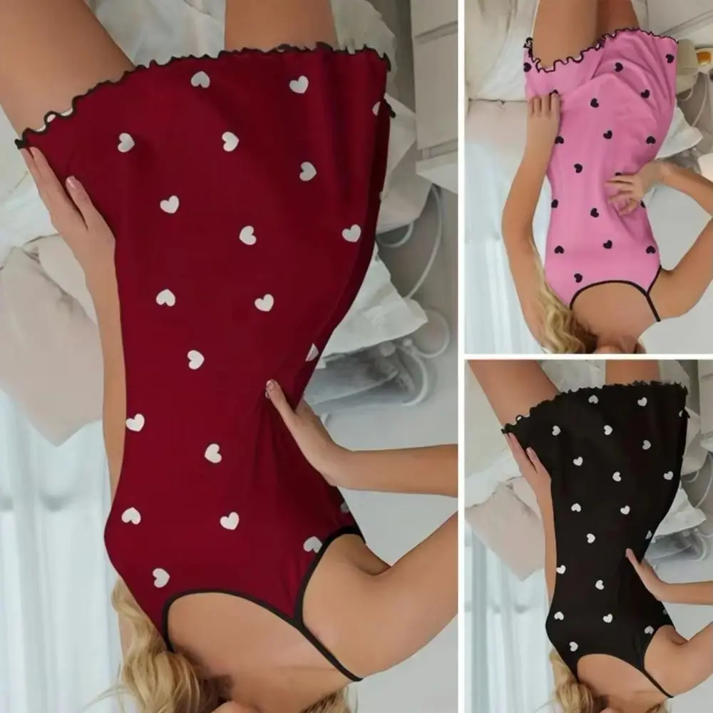

Women Summer Nightgown Heart Printing Shirring Edge Sleeveless Backless Spaghetti Strap A-line Mini Sleepwear Dress Thin Above T