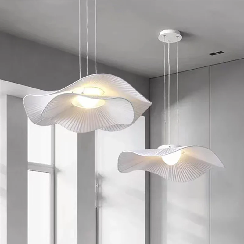 

Nordic Fabric Chandelier for Living Room Stair Loft Dining Table White Scandinavian Bedroom Ceiling Lamp Lotus Leaf Led Lighting