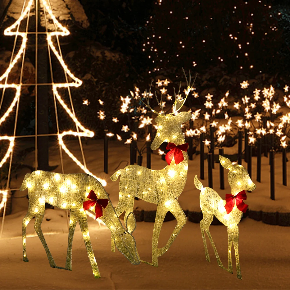 3-Piece Set Christmas Lighted Reindeer Family Lamp Xmas Holiday Light Up Decorations for Home Lawn Yard Garden Indoor Outdoor