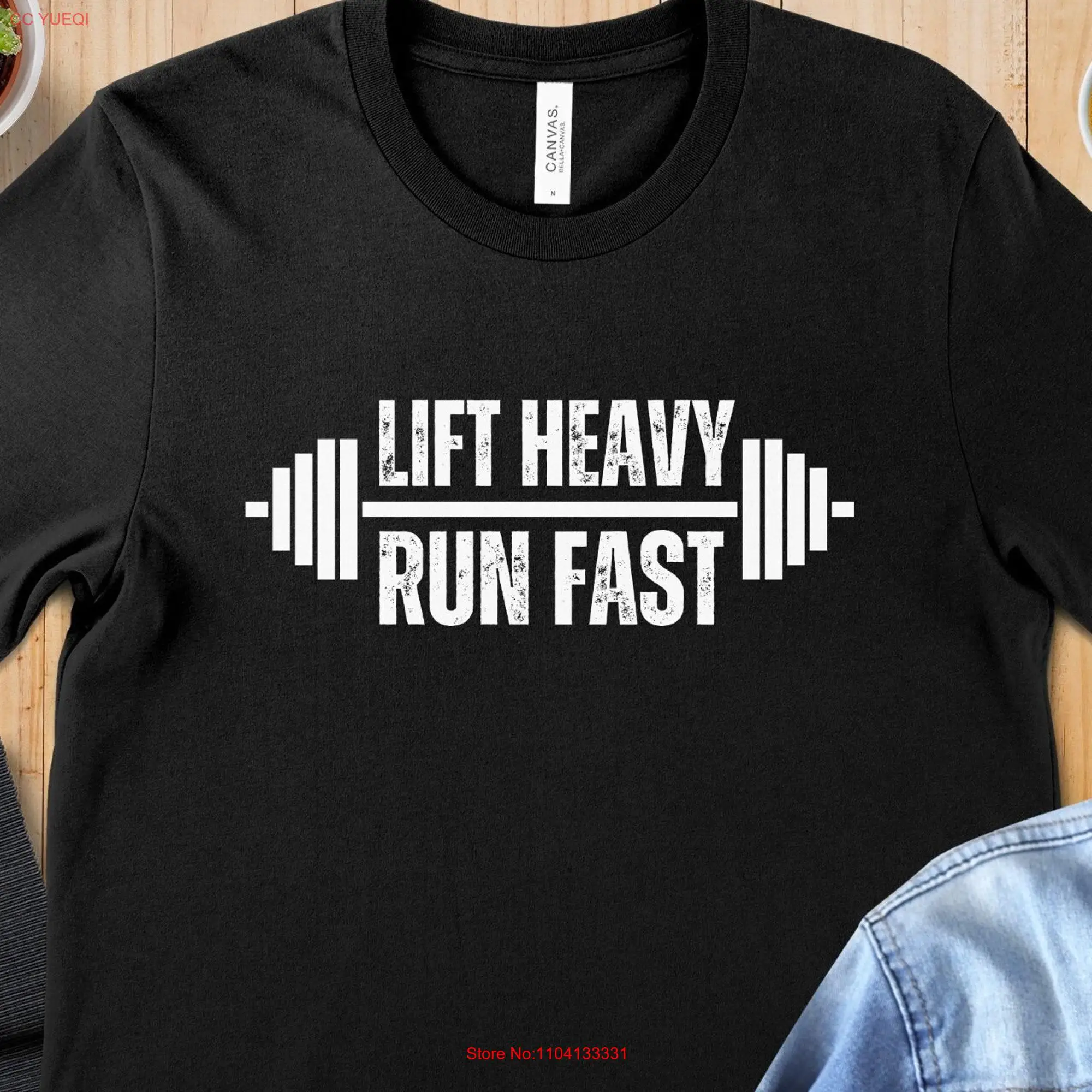 Vintage Gym Workout T Shirt Weight Lifter Runner Lift Heavy Run Fast Fitness EnthusiasT Non Personalized Athletic Wear