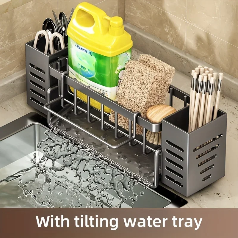 

Stainless Steel Kitchen Sink Organizer: Space - Saving, Built - In Sponge Holder and Drain Basket