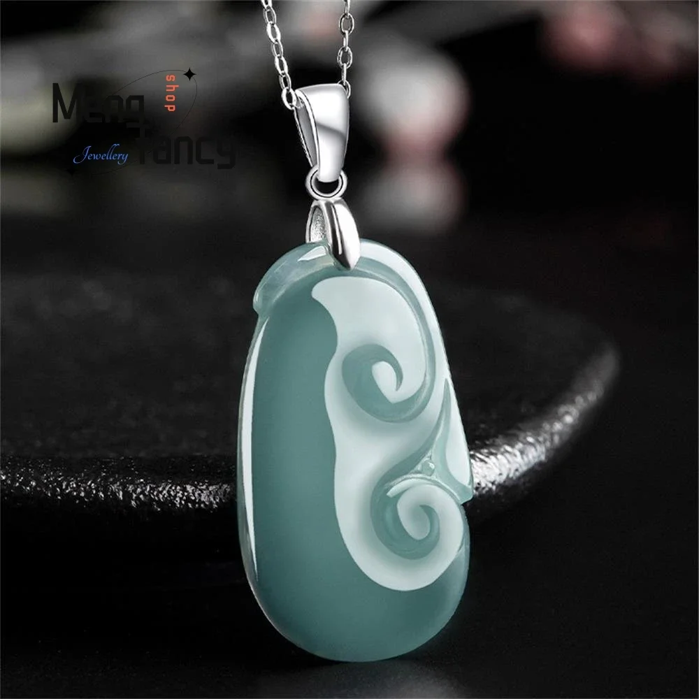 

Natural A-goods Jadeite Blue Water Ruyi Pendant Ice Jade S925 Silver Buckle Inlay Simple Elegant Exquisite Fashion Fine Jewelry