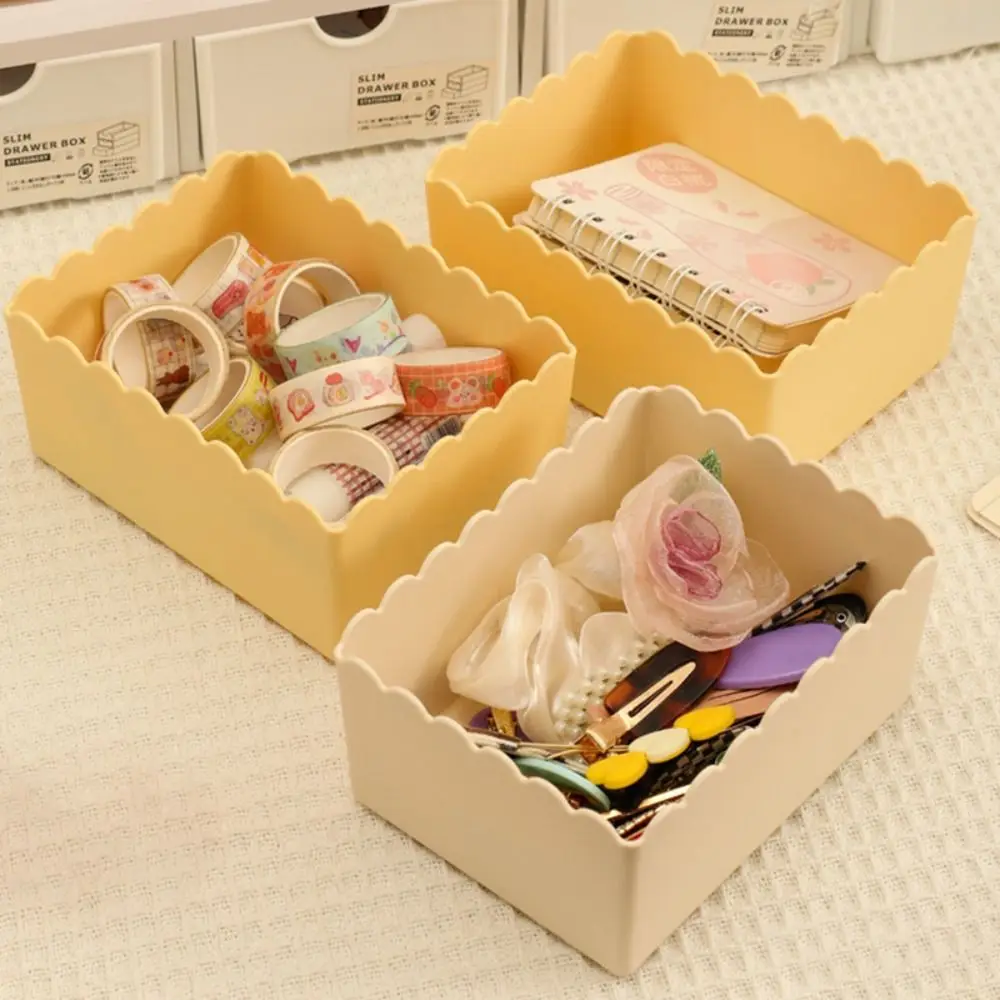 High Quality Plastic Desktop Storage Box Cream Color Stackable Desktop Organizer Desktop Storage Bins Home Office