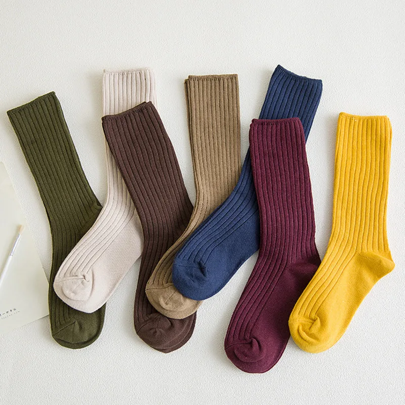 Chaussettes en Coton Respirant pour Femme, Bas Élégants Rétro, Longs, Couleur Unie, 1 Paire, Noir, Rose, Étudiante, Fille