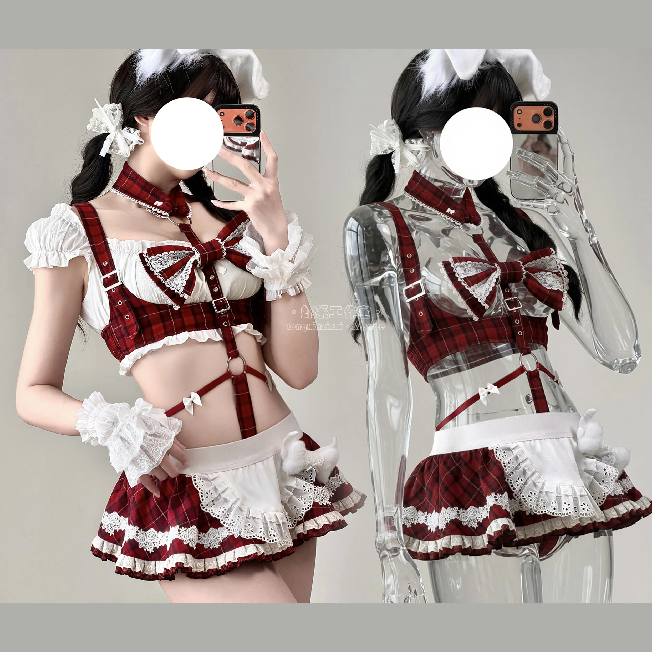Kawaii Kırmızı Ekose Hizmetçi - Cosplay Anime Bunny Girl incelemesi ve fiyatı