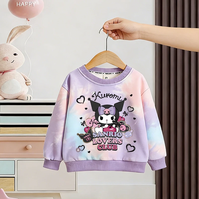 

Cute Kuromi Streetwear T Shirt Girl Sanrio Anime Print Kids Game Y2K Kawaii Tie-dye Outdoor Pullover LongSleeve Harajuku Clothes