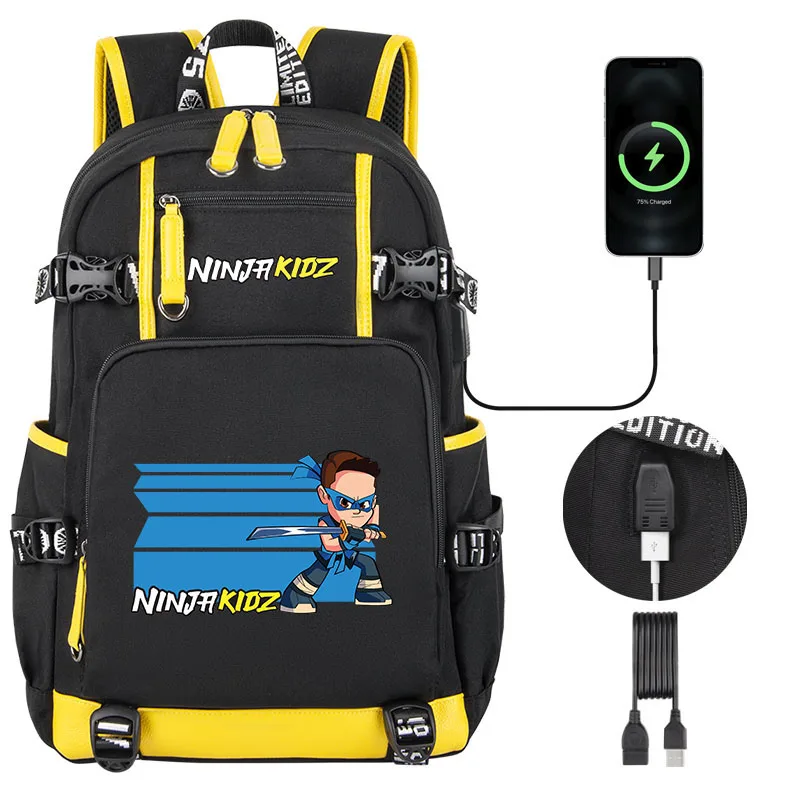 

NinjaKidz Kids Backpack Boy Girl school bag USB Men large capacity school backpack Fashion USB Laptop Bagpack Mochila
