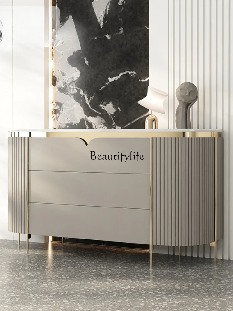 

Italian minimalist solid wood light luxury high-end marble porch cabinet storage cabinet