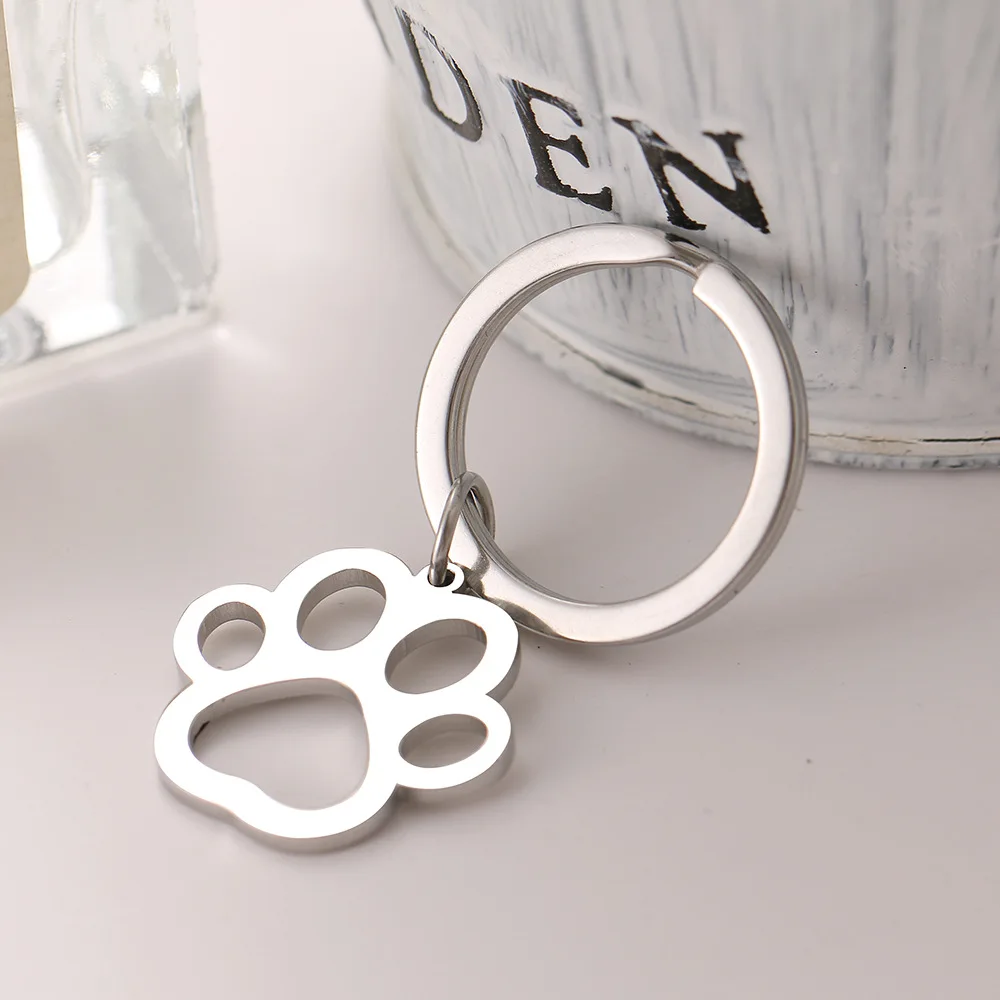 1Pc Stainless Steel Keychain Cartoon Dog Paw Silver Color Fashion keychain for car keys Pendant  Jewelry Gifts