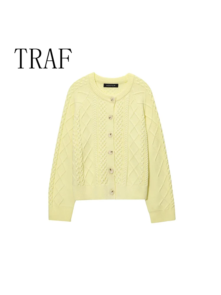 

TRAF European and American women's clothing fashion temperament lazy twist soft waxy knitted cardigan casual cardigan sweater